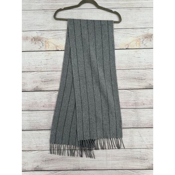 Pure Cashmere 100% Cashmere Striped Scarf Gray 11.5"x64" - Picture 1 of 8